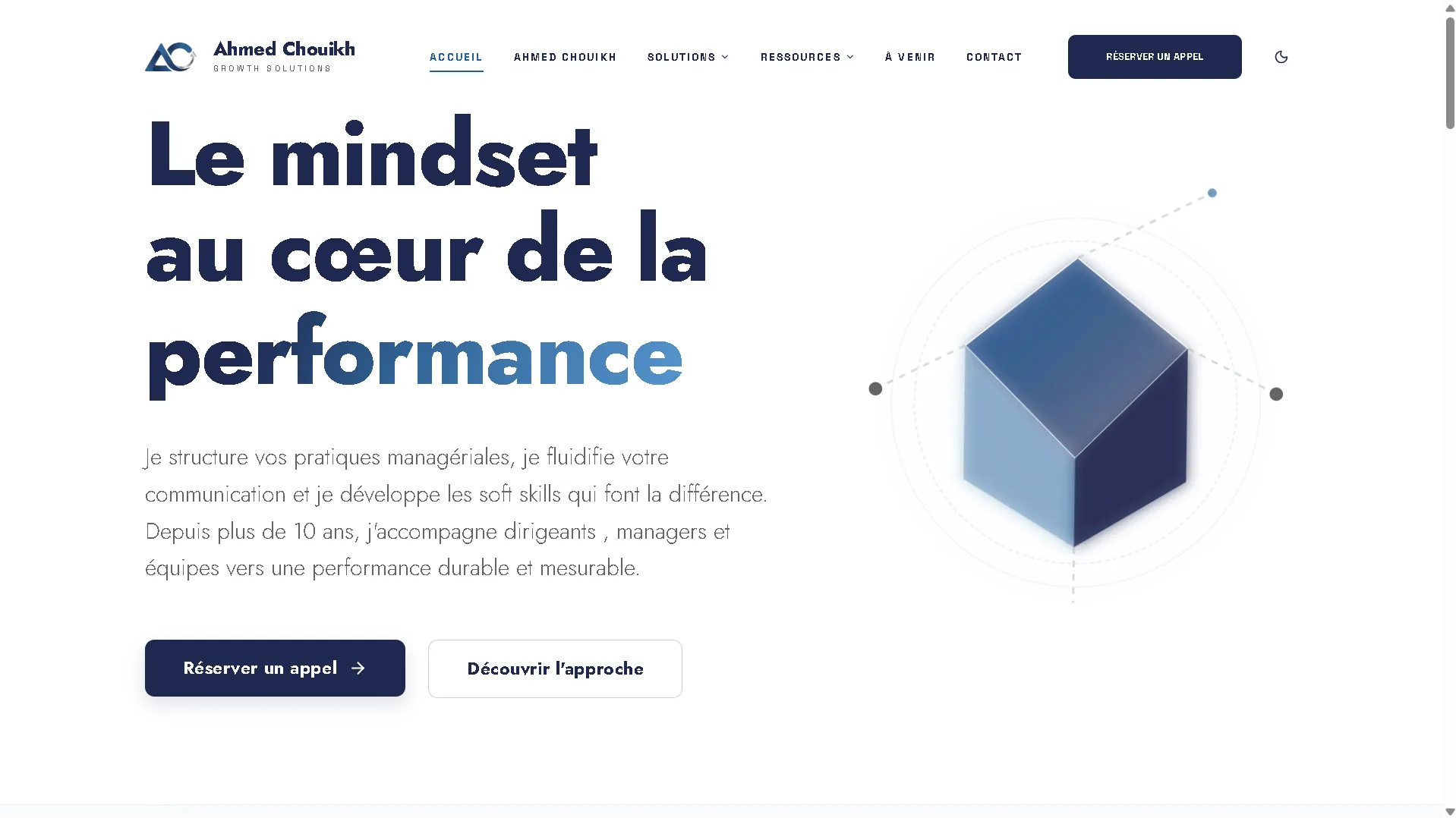 La page d'accueil du site : titre, promesse, et deux appels à l'action.